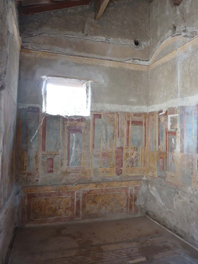VI.7.23 Pompeii. December 2006. Cubiculum. West alcove, south wall.
Plasterwork and white upper layer were probably never completed.

