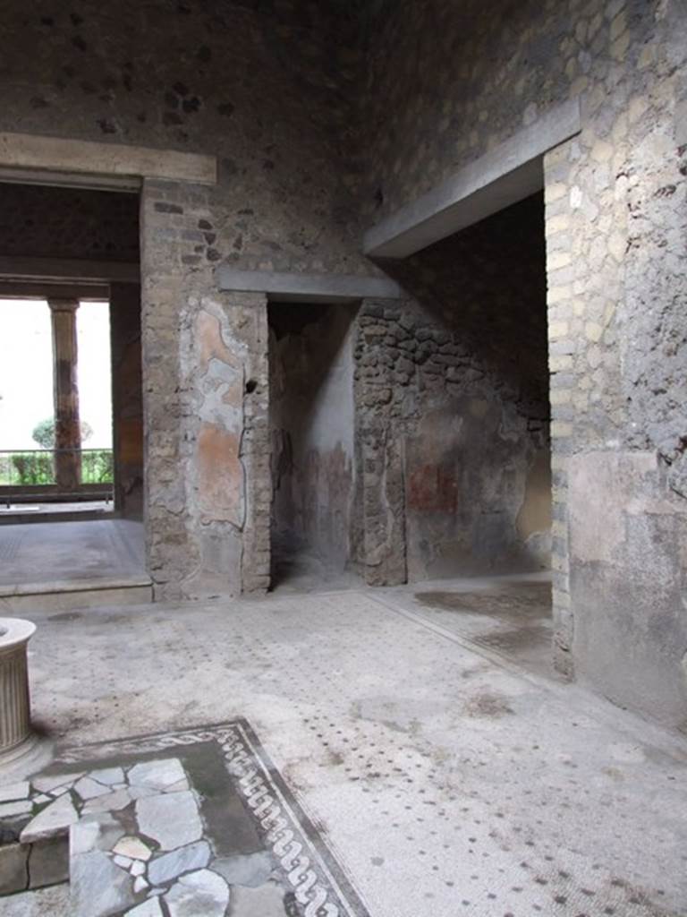 VI.8.5 Pompeii. March 2009. Room 1, looking north-east across atrium, to tablinum, corridor and ala.


