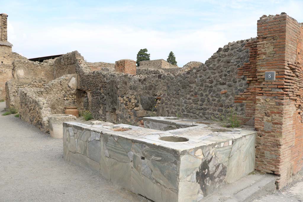VI.8.8 Pompeii. December 2018. 
Looking north-east across counter/bar-room from Via delle Terme. Photo courtesy of Aude Durand.
