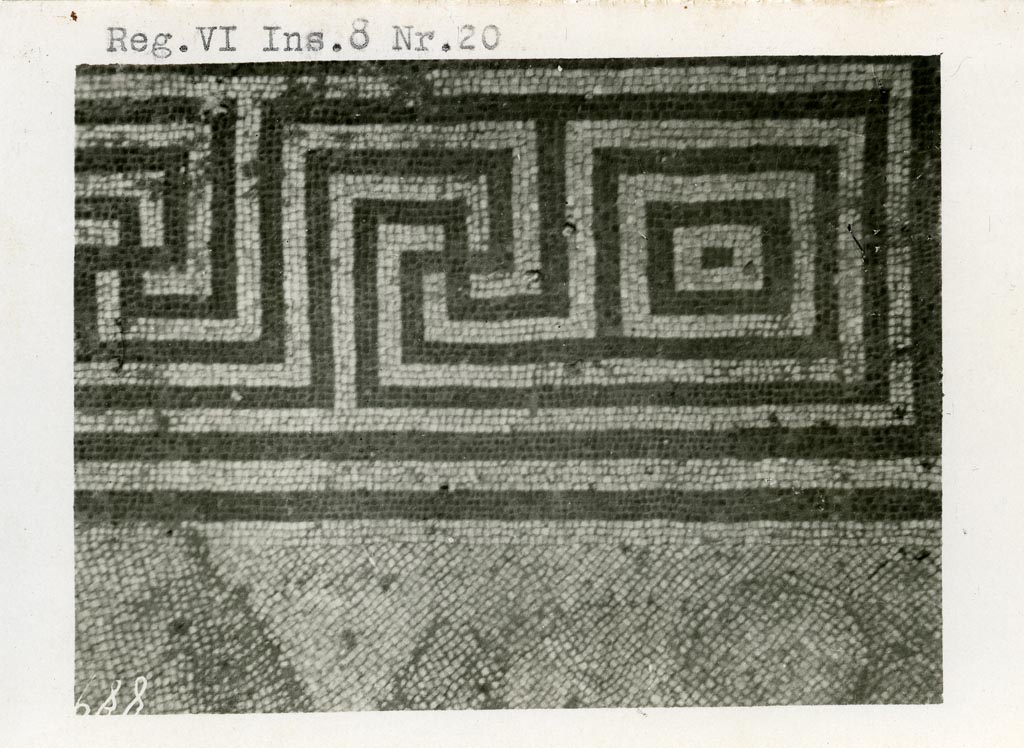 VI.8.20 Pompeii. Pre-1937-39. Room 6, detail of mosaic floor.
Photo courtesy of American Academy in Rome, Photographic Archive. Warsher collection no. 889.


