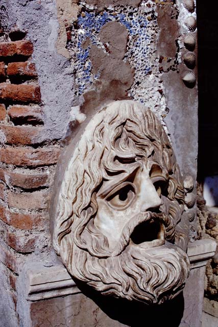 VI.8.22 Pompeii. 1968. Detailed view of mask on left (or south) of the large fountain. Photo by Stanley A. Jashemski.
Source: The Wilhelmina and Stanley A. Jashemski archive in the University of Maryland Library, Special Collections (See collection page) and made available under the Creative Commons Attribution-Non Commercial License v.4. See Licence and use details.
J68f1253
