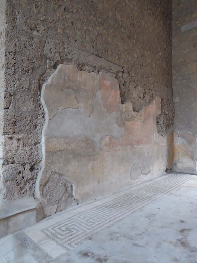 VI.8.23 Pompeii. May 2017. Detail from painted west wall in south-west corner of garden area. Photo courtesy of Buzz Ferebee.
