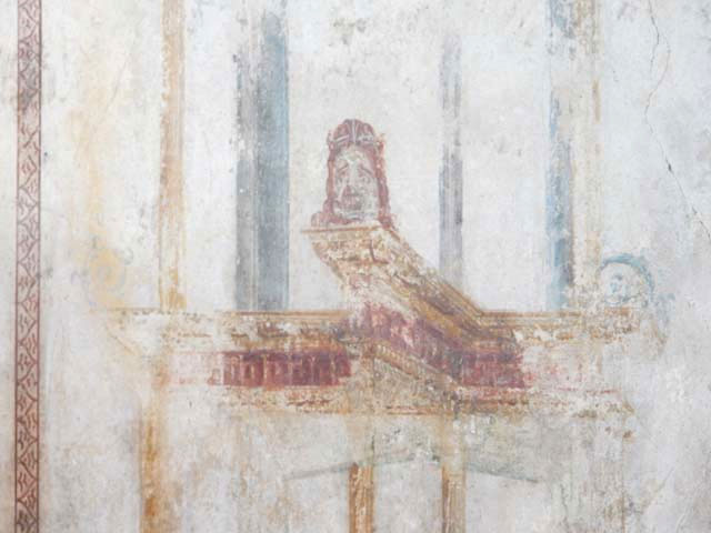 VI.8.24 Pompeii. May 2017. Detail of painted decoration from south wall of triclinium. Photo courtesy of Buzz Ferebee.