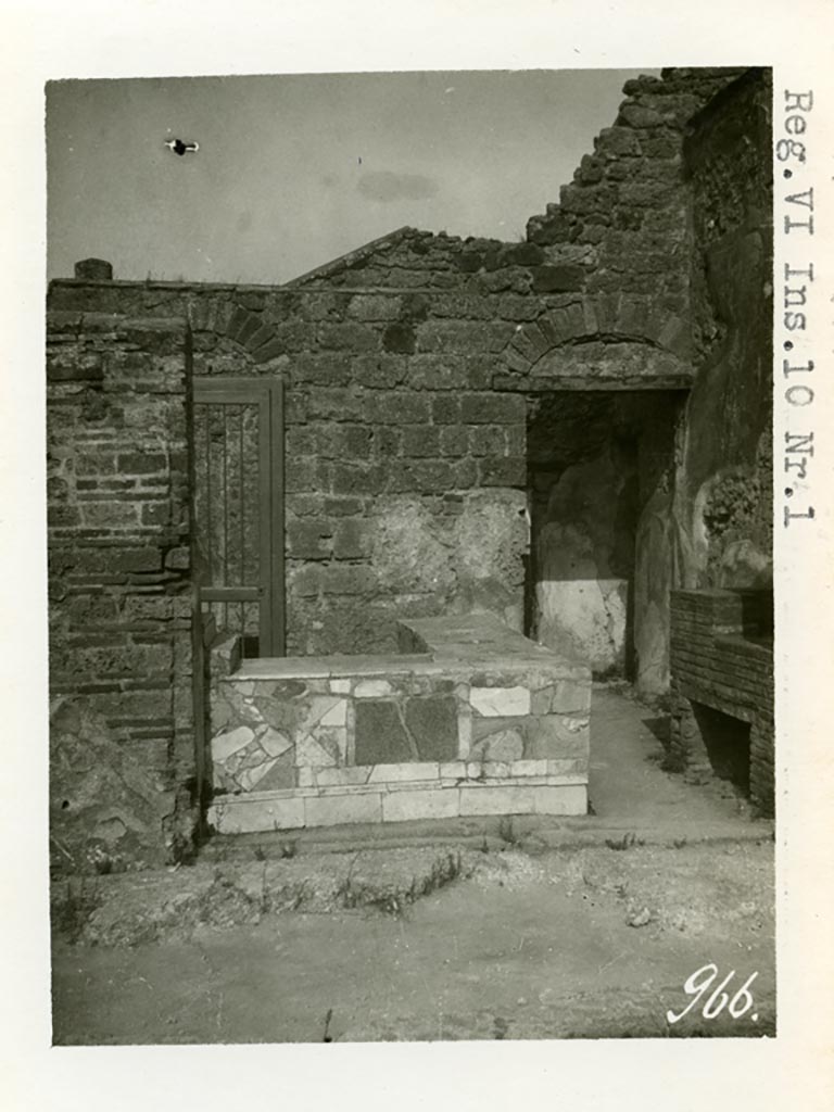 VI.10.1 Pompeii. 1937-39. Looking east towards counter and entrance doorway. 
Photo courtesy of American Academy in Rome, Photographic Archive.  Warsher collection no. 966

