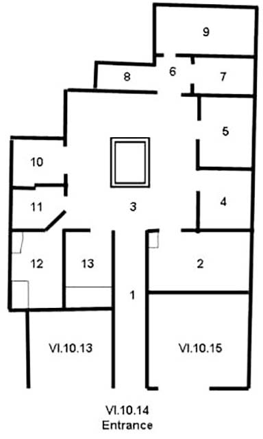 VI.10.14 Pompeii. Unnamed house
Room plan