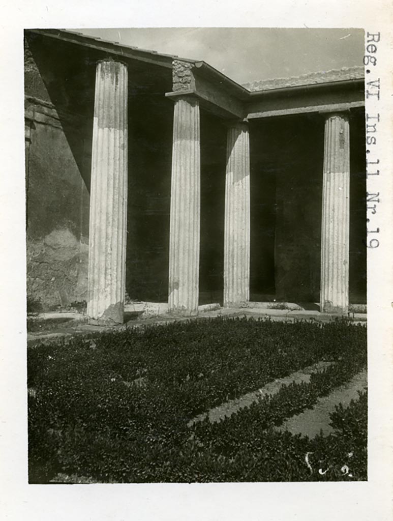 VI.11.10 Pompeii but shown as VI.11.19 on photo. Pre-1937-39. 
Peristyle 36, looking north-west across peristyle.
Photo courtesy of American Academy in Rome, Photographic Archive. Warsher collection no. 836.
