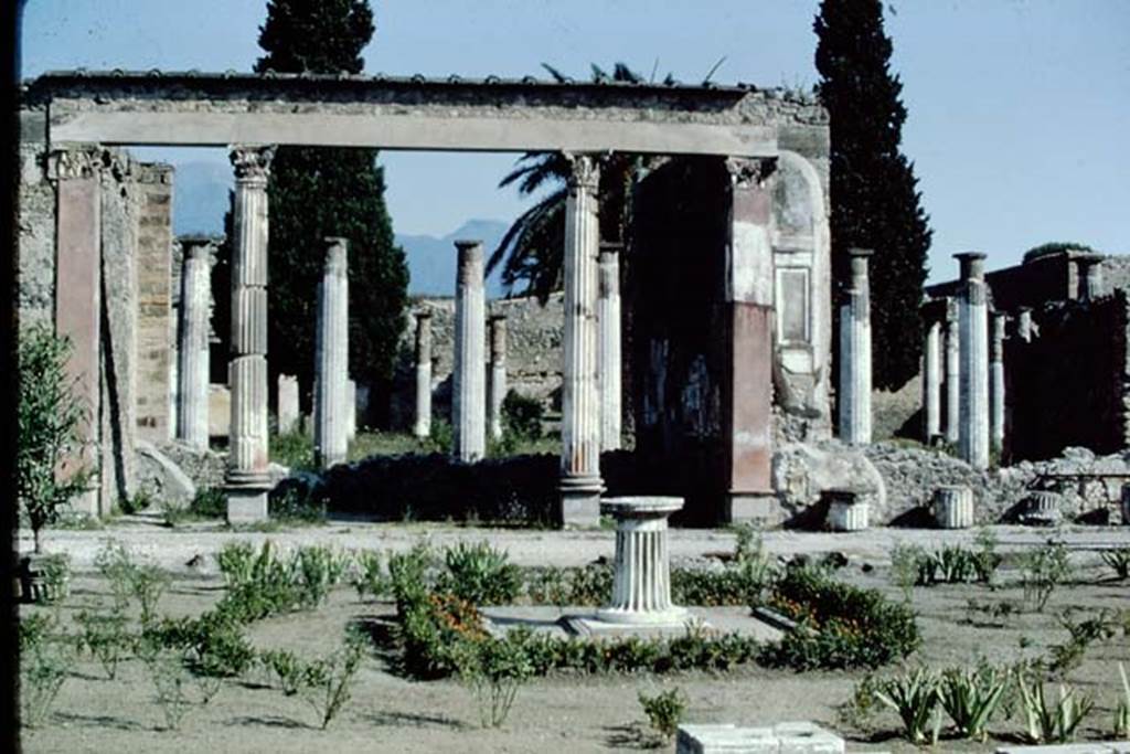 VI.12.2 Pompeii. 1968. Looking north from first peristyle garden across exedra to rear peristyle. Photo by Stanley A. Jashemski.
Source: The Wilhelmina and Stanley A. Jashemski archive in the University of Maryland Library, Special Collections (See collection page) and made available under the Creative Commons Attribution-Non Commercial License v.4. See Licence and use details.
J68f1248
