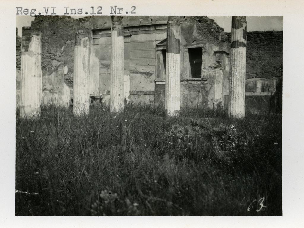 VI.12.2 Pompeii. Pre-1937-39. Looking towards north-west corner of rear peristyle.
Photo courtesy of American Academy in Rome, Photographic Archive. Warsher collection no. 463.
