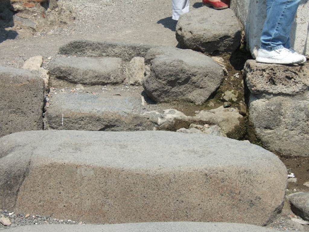 Stepping stone and step outside VI.14.17 on Via della Fortuna