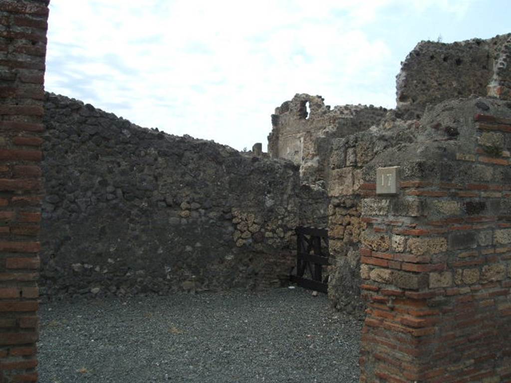 VI.14.17 Pompeii. May 2006. Entrance doorway, looking west across linked area with VI.14.16.