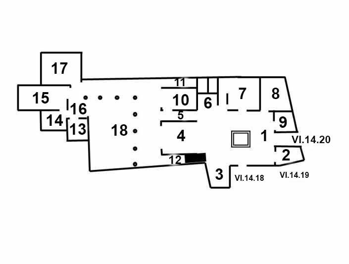 VI.14.20 Pompeii. Casa di Orfeo or House of Orpheus or the House of Vesonius Primus
Room Plan