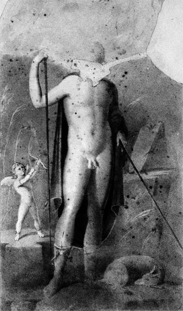 VI.14.39 Pompeii. 1878. Drawing of Lucrum Gaudium impluvium mosaic. See Presuhn E., 1878. Pompeji: Die Neuesten Ausgrabungen  von 1874 bis 1878. Leipzig: Weigel. (V, plate V).