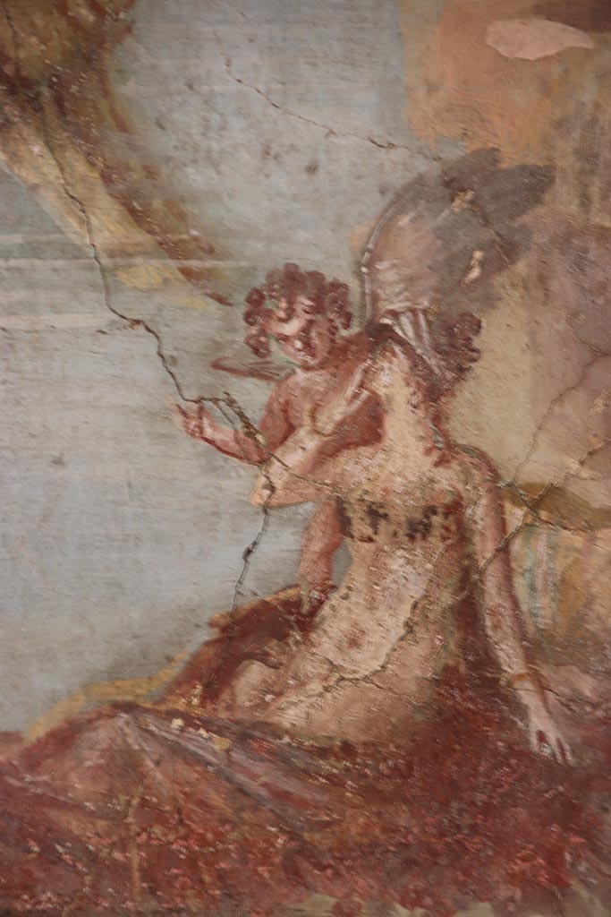 VI.15.1 Pompeii. October 2024. 
Detail from wall painting in centre of north wall. Photo courtesy of Klaus Heese.
