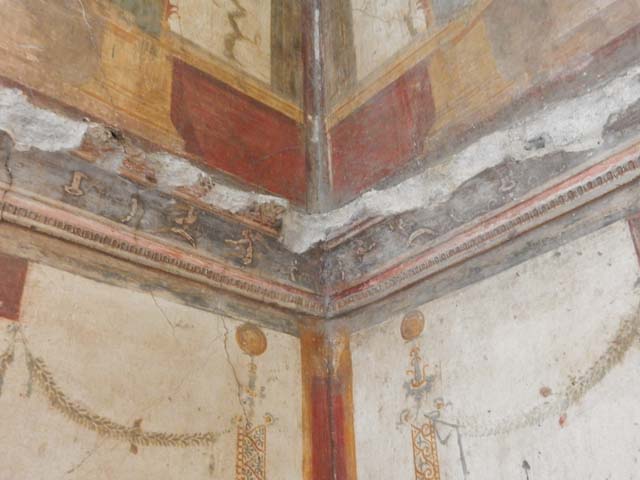 VI.15.1 Pompeii. December 2006. North wall of oecus on south side of atrium with painting of the Metamorphosis of Cyparissus.
