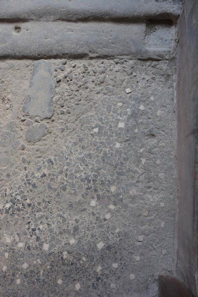 VI.15.1 Pompeii. May 2017. Graffiti on left hand wall of vestibule, after restoration.
Photo courtesy of Buzz Ferebee.
According to Varone, this reads

Eutychis 
Graeca a(ssibus) Il 
moribus bellis      [CIL IV 4592]

He translates it as Eutychis, Greek, nice mannered, for two asses.

He proposes that she was a slave girl, born in the household, perhaps of Greek parents, and that her workplace was the cella meretricia in the servants’ quarters near the kitchen.
See Varone, A., 2002. Erotica Pompeiana: Love Inscriptions on the Walls of Pompeii, Rome: L’Erma di Bretschneider. p. 143.
