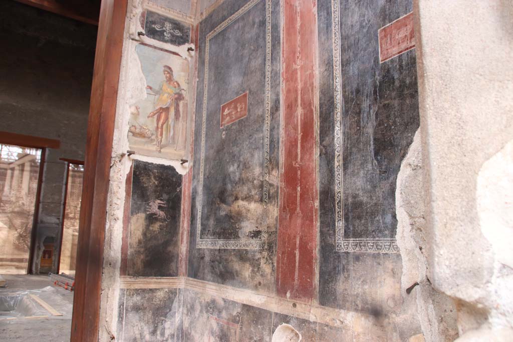 VI.15.1 Pompeii. 4th April 1980, pre earthquake. Painting of a bearded Priapus in vestibule. Photo courtesy of Tina Gilbert.
