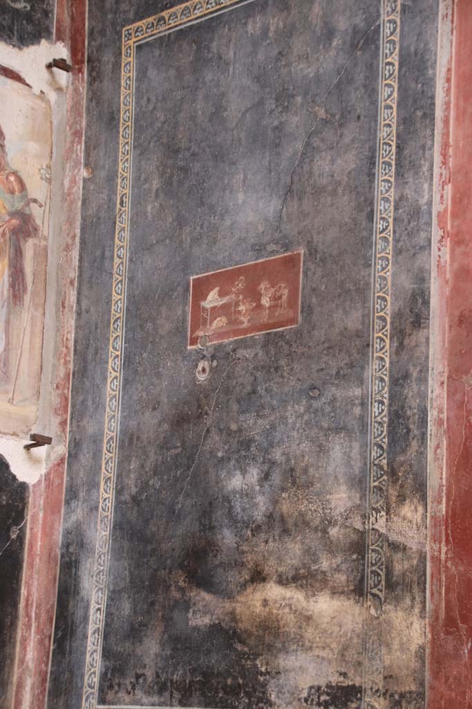 VI.15.1 Pompeii. October 2020. 
Painting of griffin on west wall of vestibule. Photo courtesy of Klaus Heese.
