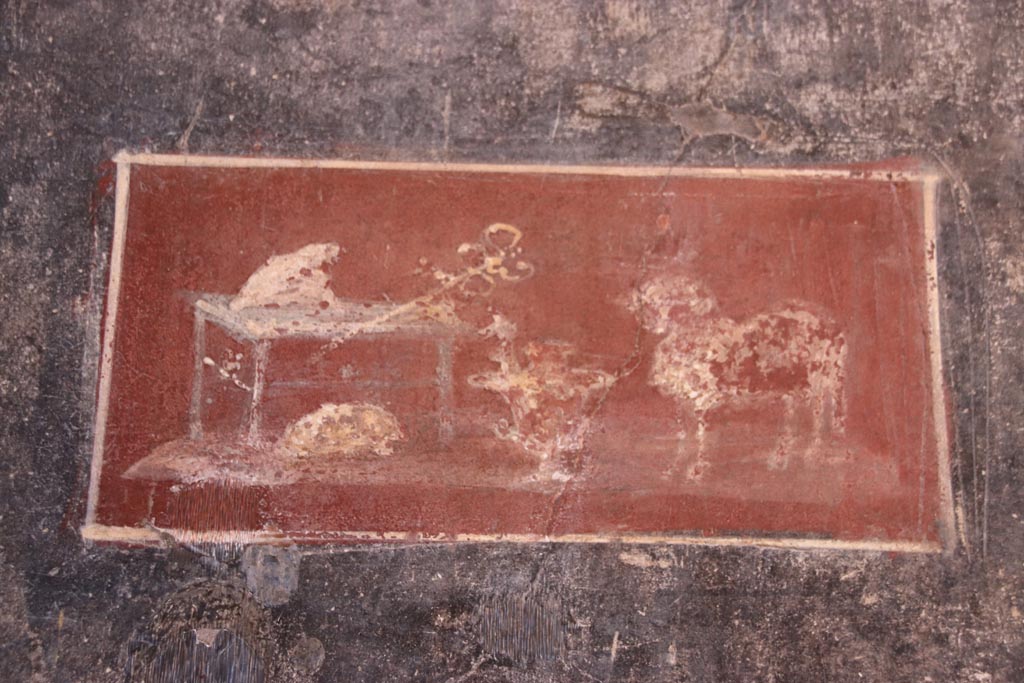 VI.15.1 Pompeii. December 2006. Detail of painting in vestibule from west wall.