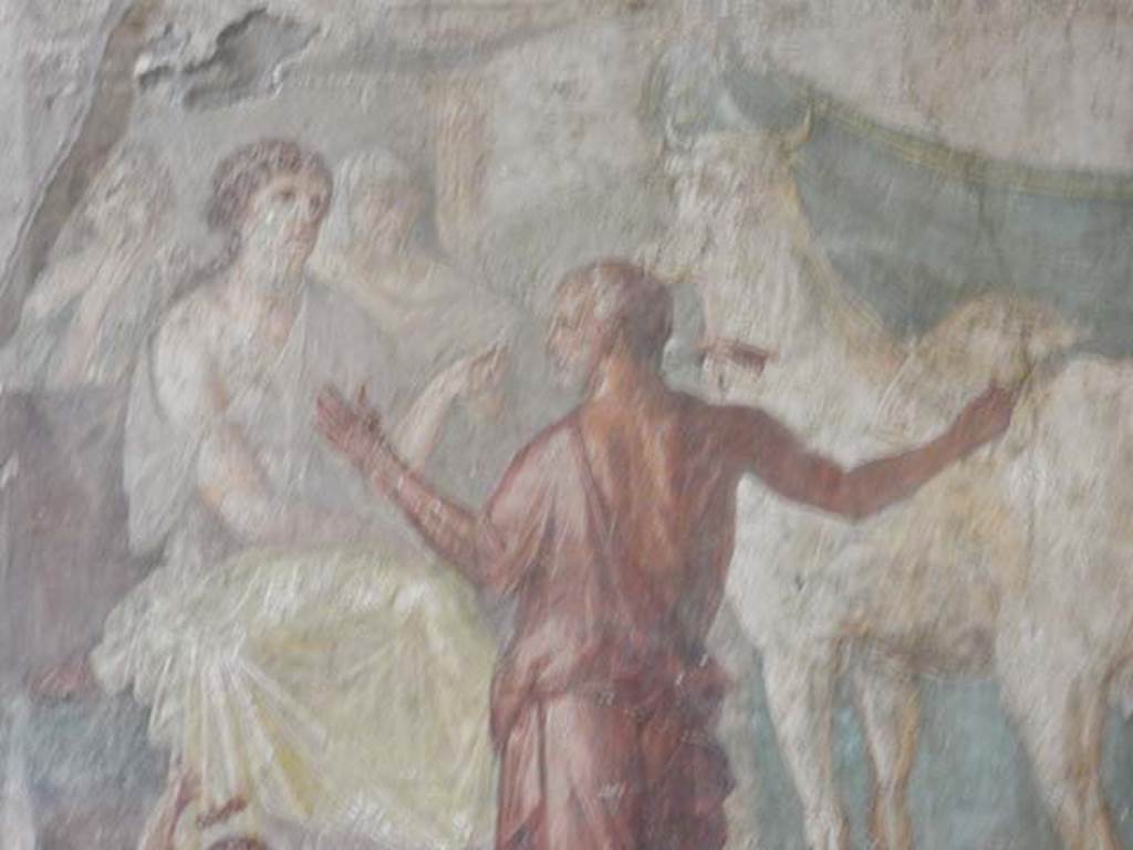 VI.15.1 Pompeii. May 2017. North wall of exedra, panel with naval scene from east side of central painting. Photo courtesy of Buzz Ferebee.

