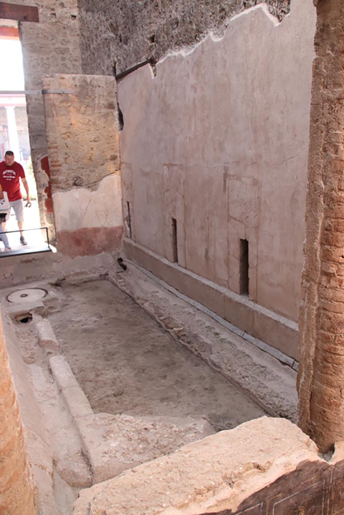 VI.15.1 Pompeii. October 2023. 
Looking south across courtyard “s” towards doorway to large peristyle “m”.
Photo courtesy of Klaus Heese.
