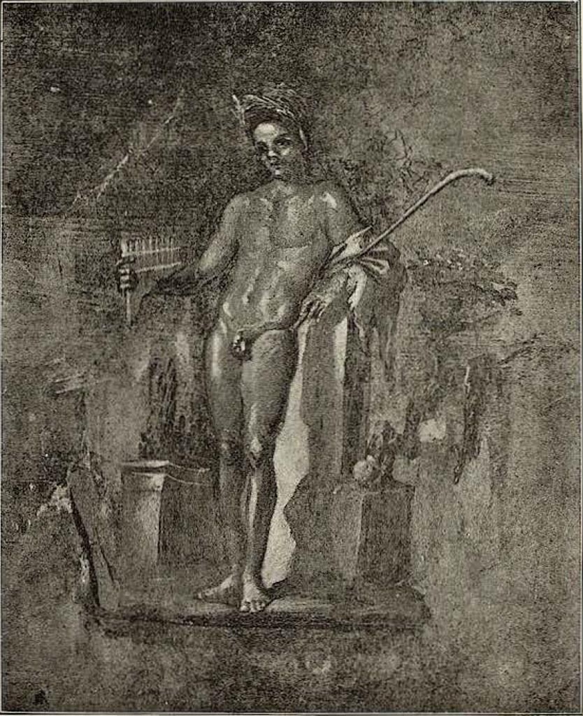 VI.15.1 Pompeii. c.1898. Painting of figure from west wall of peristyle. 
See Sogliano, A. La Casa dei Vettii in Pompei Mon. Ant. 1898, (p.275/276, fig. 16).
