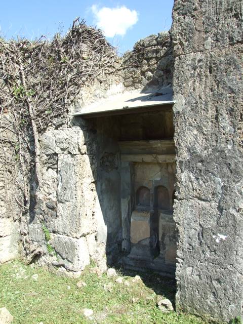VI.15.5 Pompeii. March 2009. Room 1, niche on south side of sacellum.   
