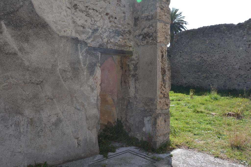 VI.15.5 Pompeii. March 2009. Room 19, west wall, blocked door at VI.15.24.