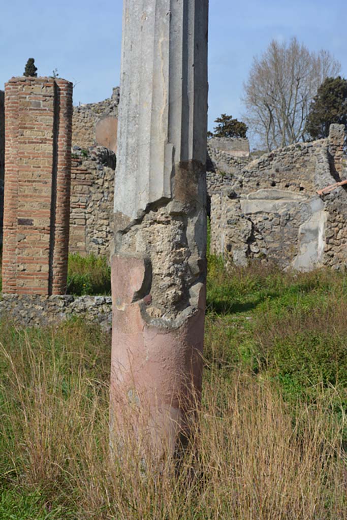VI 15 5 Pompeii. March 2019. Garden area 11, detail from column near east portico.
Foto Annette Haug, ERC Grant 681269 DCOR.
