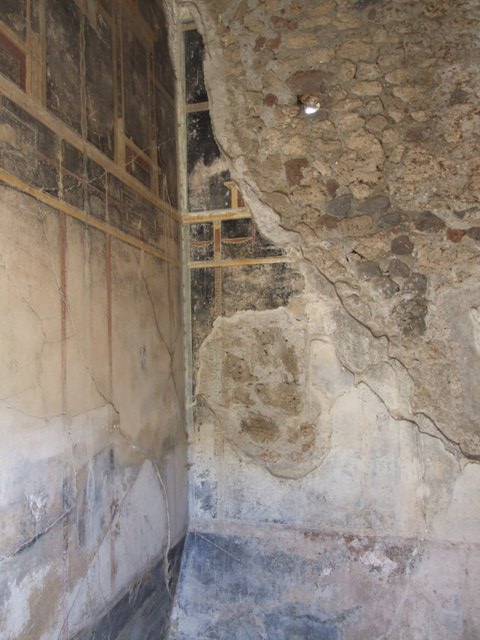 VI.15.6 Pompeii. March 2009.Room 15.  Triclinium.  East wall, north east corner and recess.