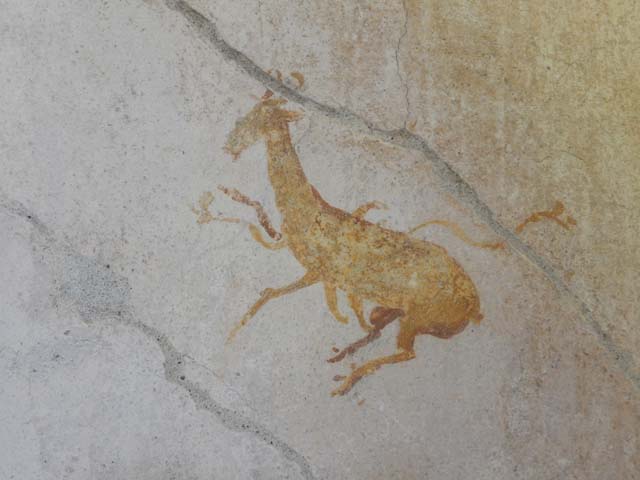 VI.15.8 Pompeii. May 2015. Detail of goat from centre of panel on north wall.
Photo courtesy of Buzz Ferebee.
