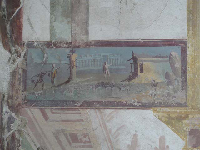 VI.15.8 Pompeii. May 2010. Painted panel from the west end of the south wall.