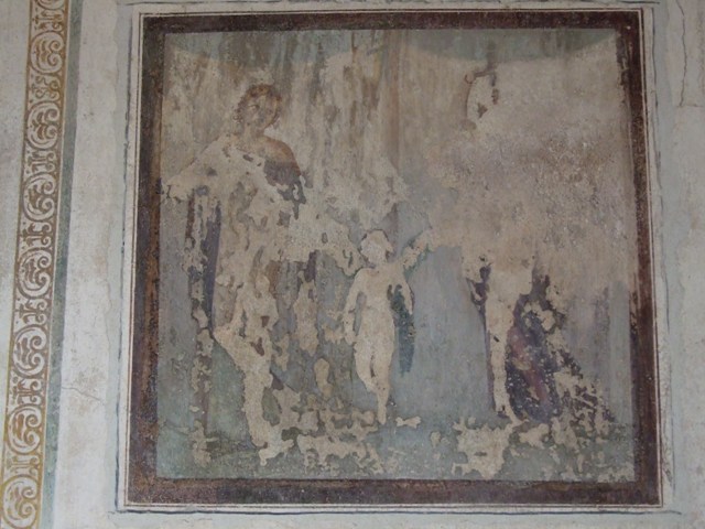 VI.15.8 Pompeii. May 2010. Detail from south wall of oecus.