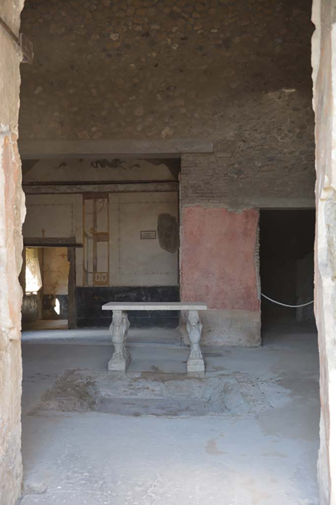 VI.15.8 Pompeii. December 2007. Entrance with painted wall on south side of entrance corridor.