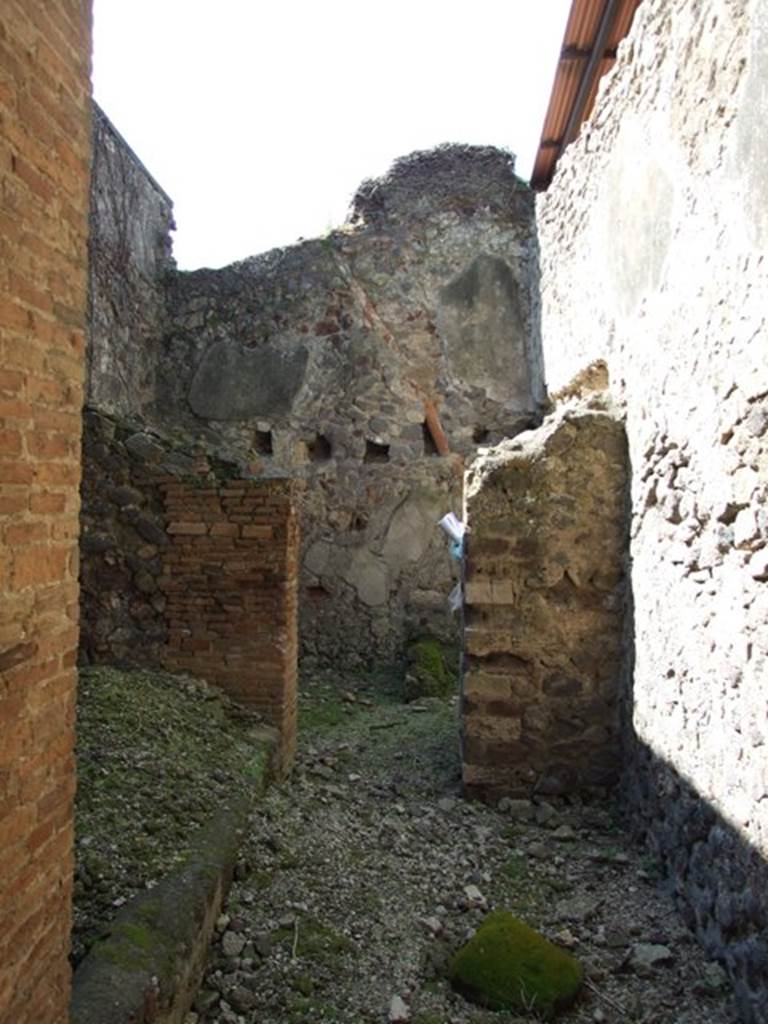 VI.15.9 Pompeii. March 2009. Services area, kitchen and latrine, with its own upper floor. 
In left foreground, the light-well. According to NdS, ahead on the right from where you enter would have been the stairs to the upper floor. At the rear, would have been the latrine and a small hearth. See Notizie degli Scavi, February 1897, (p.64)
