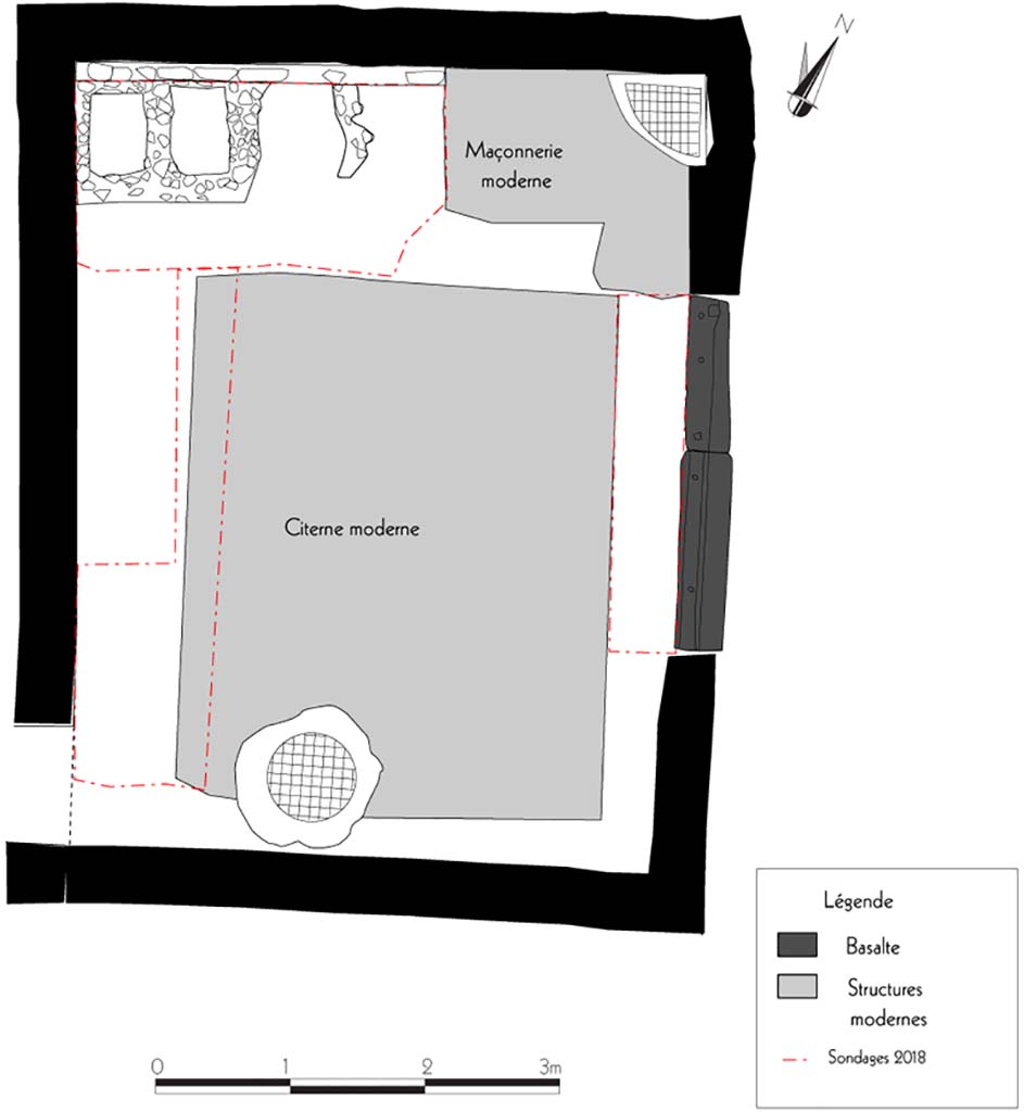 Fig. 21 – Pompéi, VI 16, 6. Plan des principaux vestiges mis au jour pendant la campagne 2018. 
Relevé, dessin : S. Aho, E. Le Quéré, F. Fouriaux/EFR. Licence creative commons, © CC BY-NC-SA.
