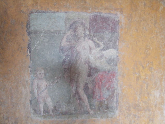 VI.16.7 Pompeii. May 2006. West end of north wall of room R.