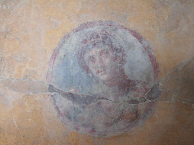 VI.16.7 Pompeii. June 2013. 
Room R, north wall with central wall painting of Venus fishing.
Photo courtesy of Buzz Ferebee.

