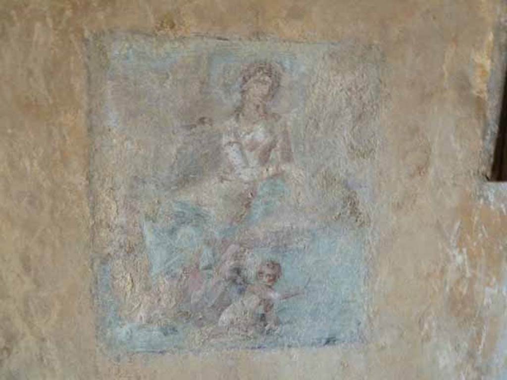VI.16.7 Pompeii. May 2010. Room R, north wall with central wall painting of Venus fishing.