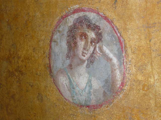 VI.16.7 Pompeii. May 2006. Room R, vaulted painted ceiling.
