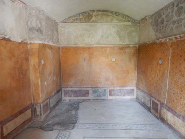 VI.16.7 Pompeii. June 2013. Room I, north end with sites for four glass medallions, after restoration.
Photo courtesy of Buzz Ferebee.
