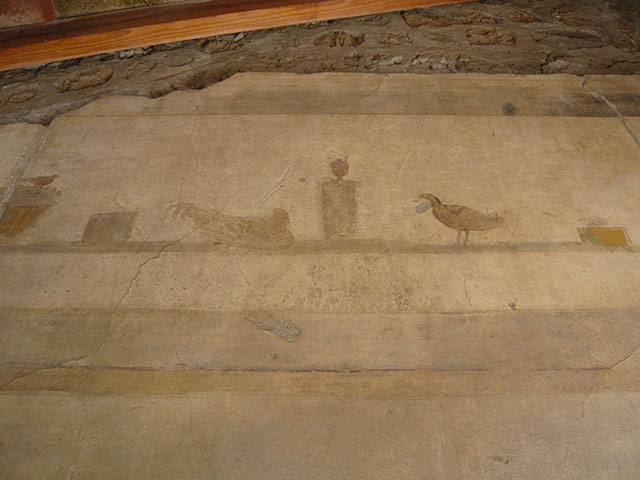 VI.16.7 Pompeii. May 2016. Entrance “A” upper south wall, painting of still life, after recent restoration. Photo courtesy of Buzz Ferebee.

