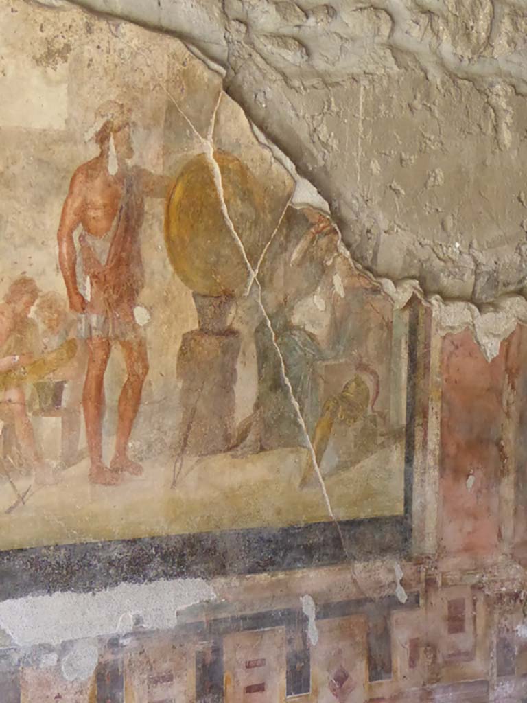 VI.16.7 Pompeii.  May 2006. Room E. Tablinum.  Mosaic floor.  Door threshold.
