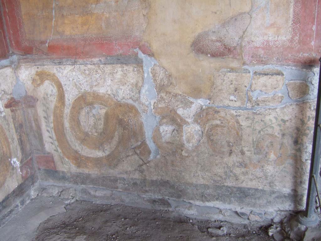VI.16.7 Pompeii. May 2006.  Room F, Peristyle. Lararium.  Painting of the attributes of Isis.
