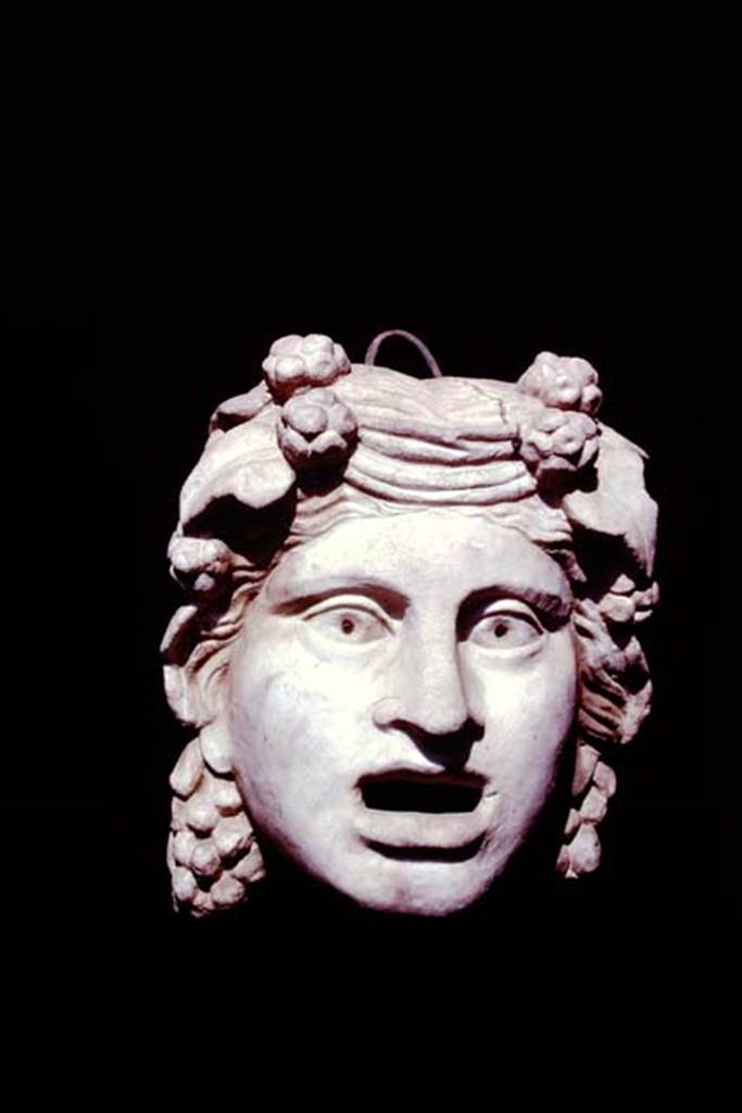 VI.16.7 Pompeii, 1978. Marble mask of a maenad. 
SAP inventory number 3014. Photo by Stanley A. Jashemski.   
Source: The Wilhelmina and Stanley A. Jashemski archive in the University of Maryland Library, Special Collections (See collection page) and made available under the Creative Commons Attribution-Non-Commercial License v.4. See Licence and use details.
J78f0584


