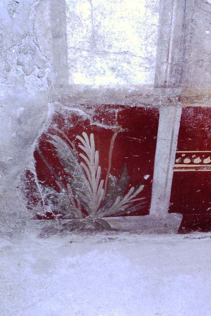 VI.16.7 Pompeii. May 2006. Room Q, painted decoration from upper west end of central panel.