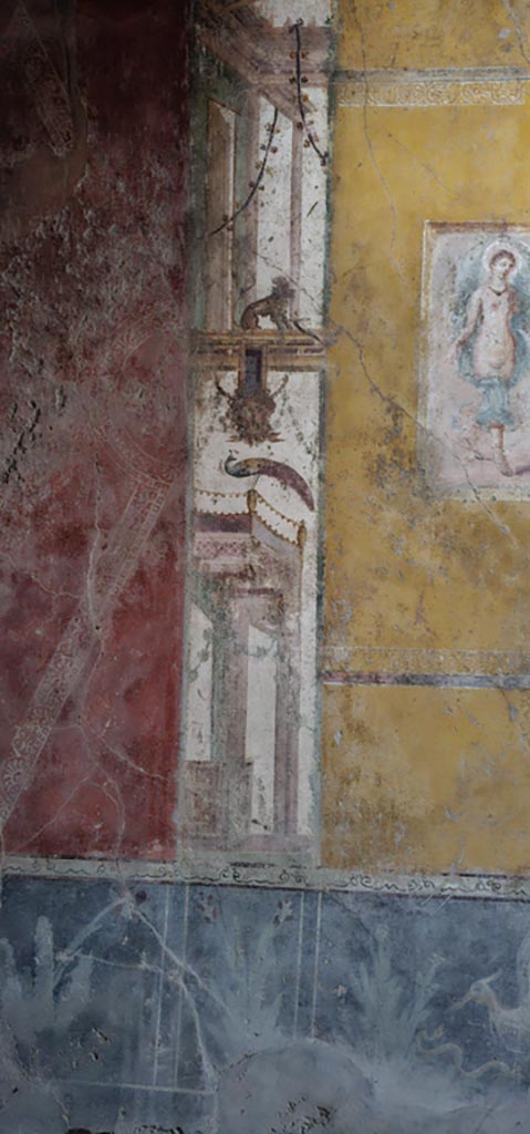 VI.16.15 Pompeii. December 2006. West wall of room F with painting of bird and plants.
