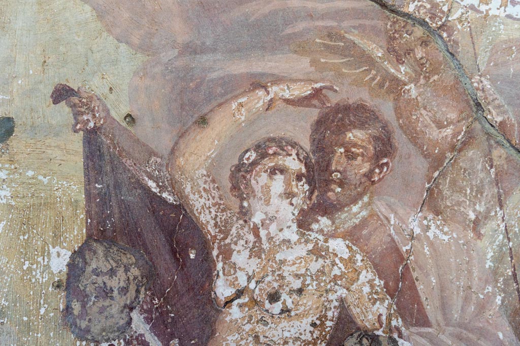 VI.16.15 Pompeii. May 2015. Room G, detail of central painting on north wall.
Photo courtesy of Buzz Ferebee.
