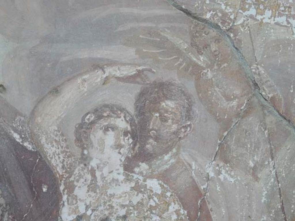VI.16.15 Pompeii. May 2012. North wall of room G. 
Wall painting of Ares and Aphrodite (Mars and Venus) in a group with cupids playing with the weapons of the god.
Photo courtesy of Buzz Ferebee.

