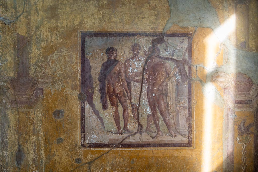 VI.16.15 Pompeii. May 2015. Room G, medallion from south end of east wall. Photo courtesy of Buzz Ferebee.
