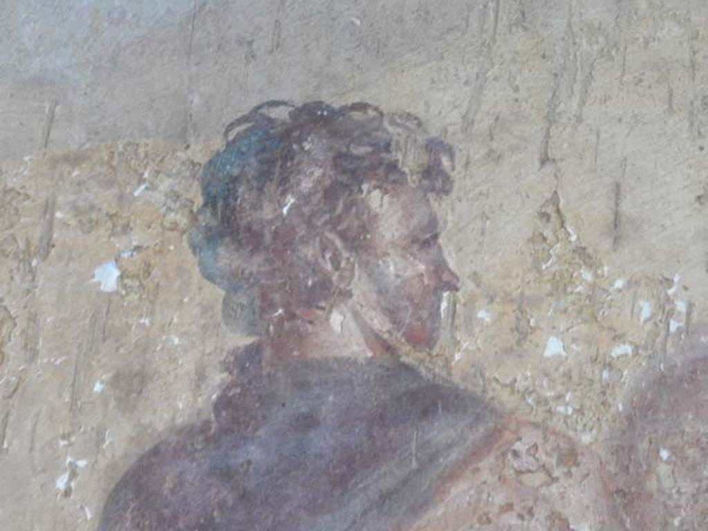 VI.16.15 Pompeii. May 2015. Room G, detail from central wall painting of myth of Hercules. Photo courtesy of Buzz Ferebee.
